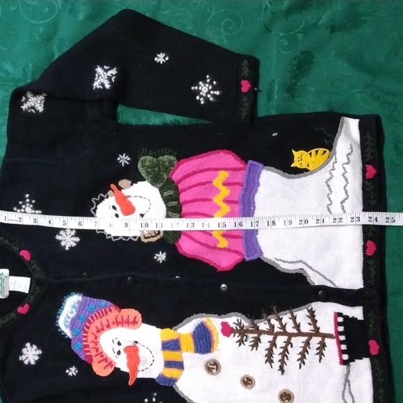 QUACKER FACTORY VINTAGE SNOW PEOPLE CARDIGAN SWEATER, EUC, MEDIUM Plus EARRINGS! - Picture 6 of 8